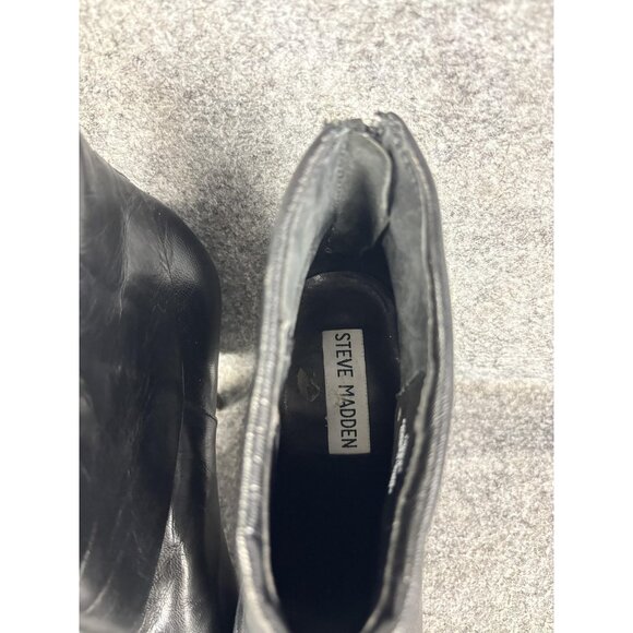 Steve Madden Boots Womens Size 7 Black Trishia Leather Platform Ankle Heel - Picture 4 of 9